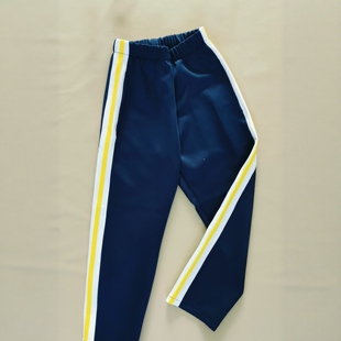 支持定制 校裤 藏蓝色直筒学生校服裤 子上拼白宽杠压浅黄条男女四季
