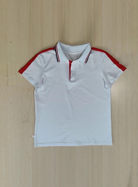 夏POLO衫白色中小学生校服短袖T恤上衣袖拼大红宽杠白领学生班服