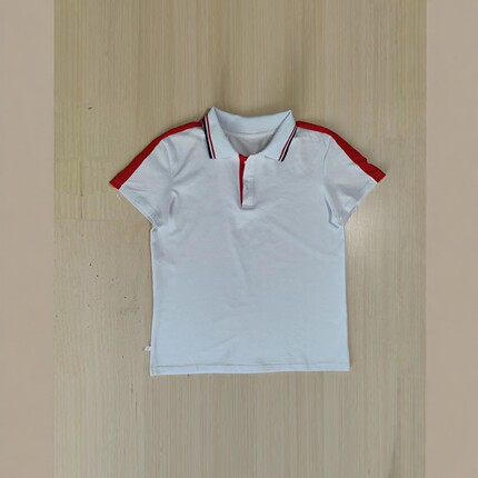 夏POLO衫白色中小学生校服短袖T恤上衣袖拼大红宽杠白领学生班服