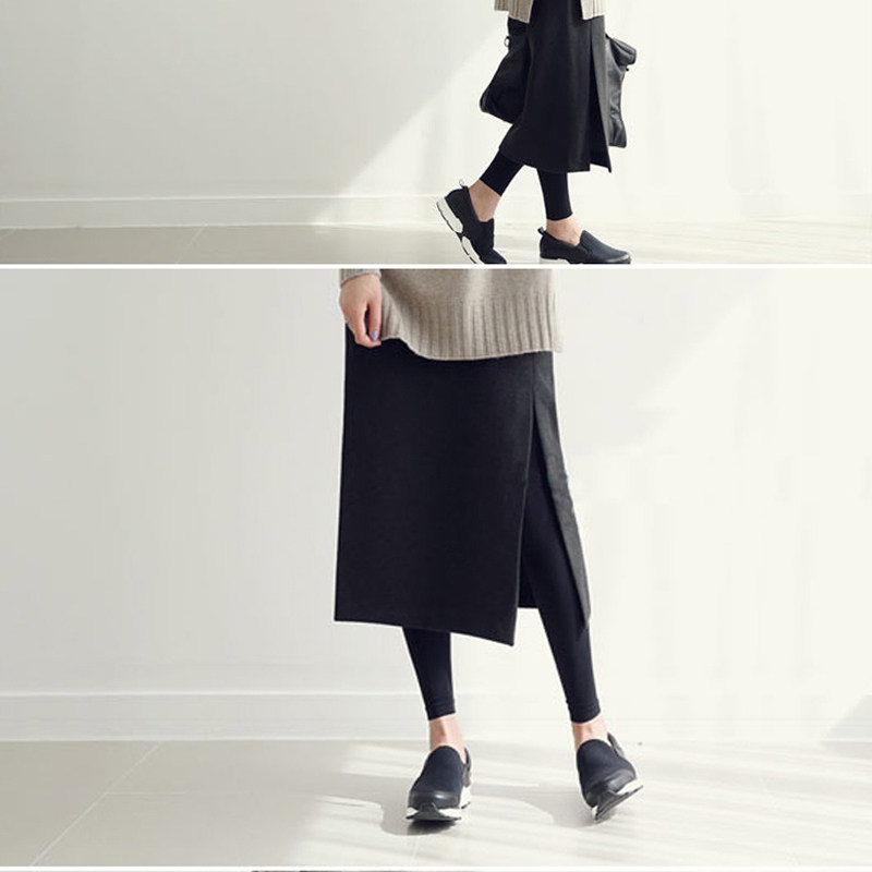 春秋夏季百搭高腰双侧开叉半身裙女修身口袋中长款纯色打底包臀裙