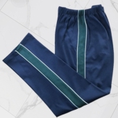 高中小学生校服裤 子藏蓝直筒墨绿宽杠拼两条白细绳秋冬加绒可定做