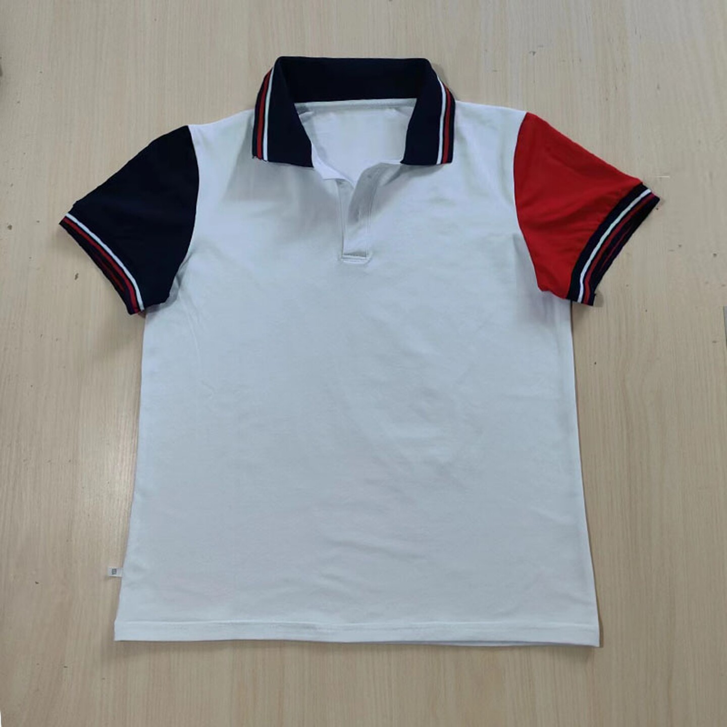 白色中小学生校服短袖T恤上衣藏蓝领拼红白条学生班服夏季POLO衫