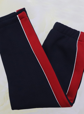 中小学生藏蓝色校服裤子红色宽条纹一条白绳直口校裤四季款可定做