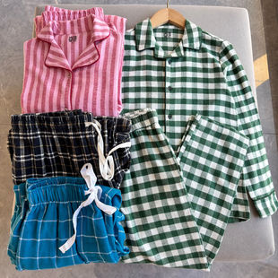 可亲子外贸单男女士男童女童睡衣纯棉磨毛长袖上衣长裤家居服套装