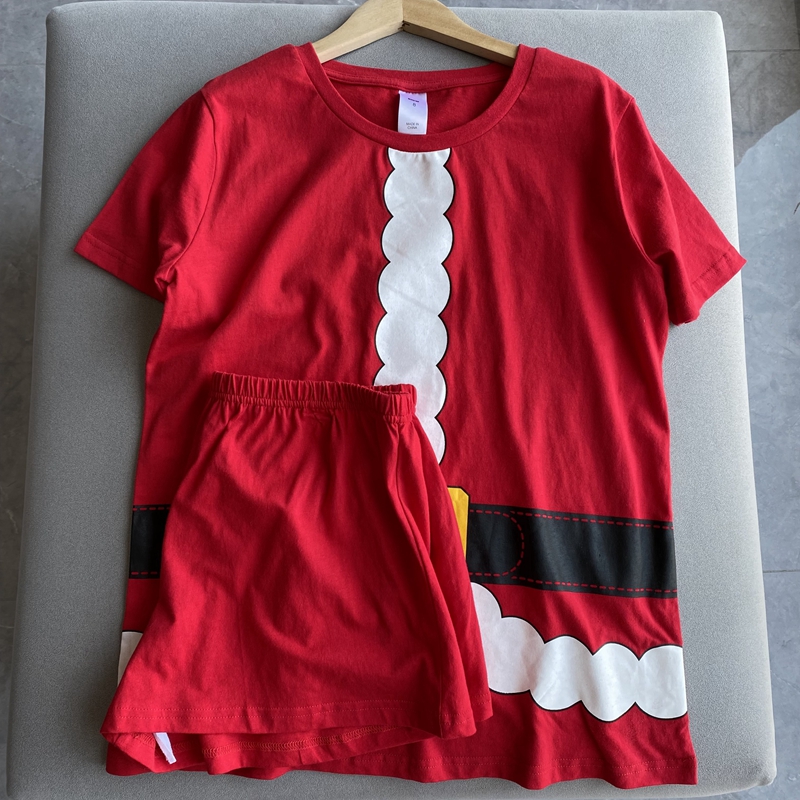 可亲子 外贸单女装男装大童圣诞大码短袖T恤短裤子睡衣家居服套装