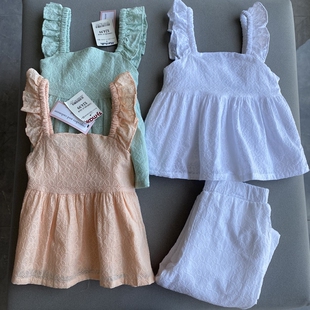 外贸单新款童装女童小中大童森系淑女甜美女孩上衣长裤子纯棉套装