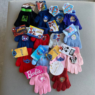 外贸单秋冬男童女童小中童宝宝弹力柔软五指连指保暖儿童毛线手套