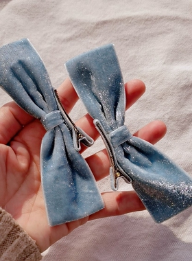 儿童女童可爱发饰雪花蝴蝶结礼物女孩宝宝配饰冰雪色丝绒边夹发夹