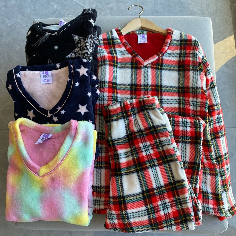 外贸原单冬季新款女士大童珊瑚绒柔软保暖长袖长裤家居服睡衣套装