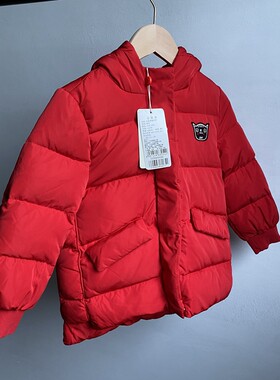 秋冬季新款童装女童红色柔软保暖加厚拉链开衫带帽白鸭绒羽绒服