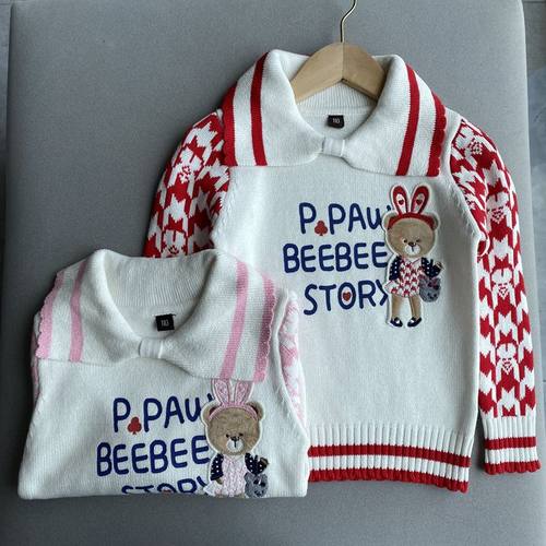 秋冬装新款童装女童小中童翻领长袖小熊可爱甜美上衣儿童纯棉毛衣