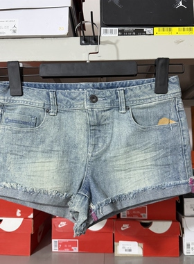 正品匡威女裤夏季复古水洗做旧卷边牛仔短裤热裤07680