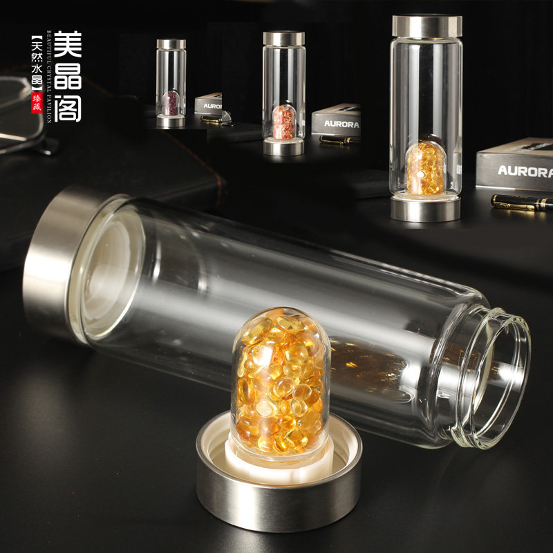 天然水晶杯子宝瓶白黄粉紫碎石玻璃圆形水樽多色高硼硅茶原矿透明,餐饮具,玻璃杯,淘宝优惠券,粉丝福利购,淘宝优惠卷