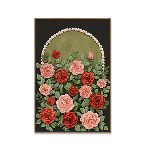 中古风珍珠玫瑰客厅沙发背景墙装饰画心法式复古高级感挂画自粘画