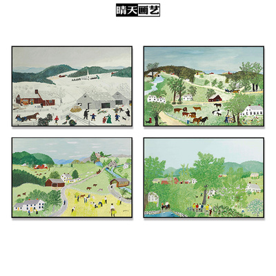 摩西奶奶油画风景农村美式客厅