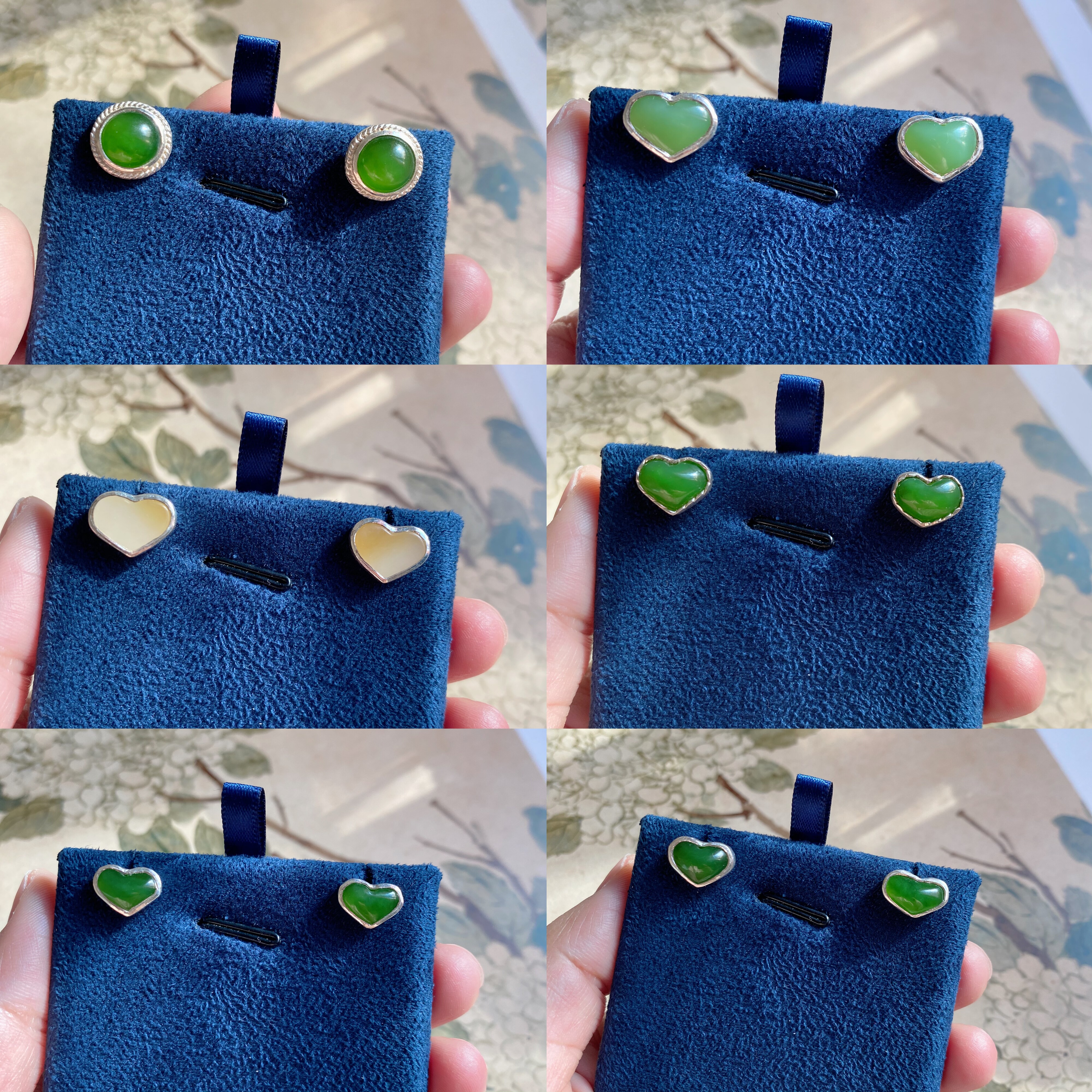 国风天然玉石和田玉碧玉银耳钉女款文艺轻奢复古配饰