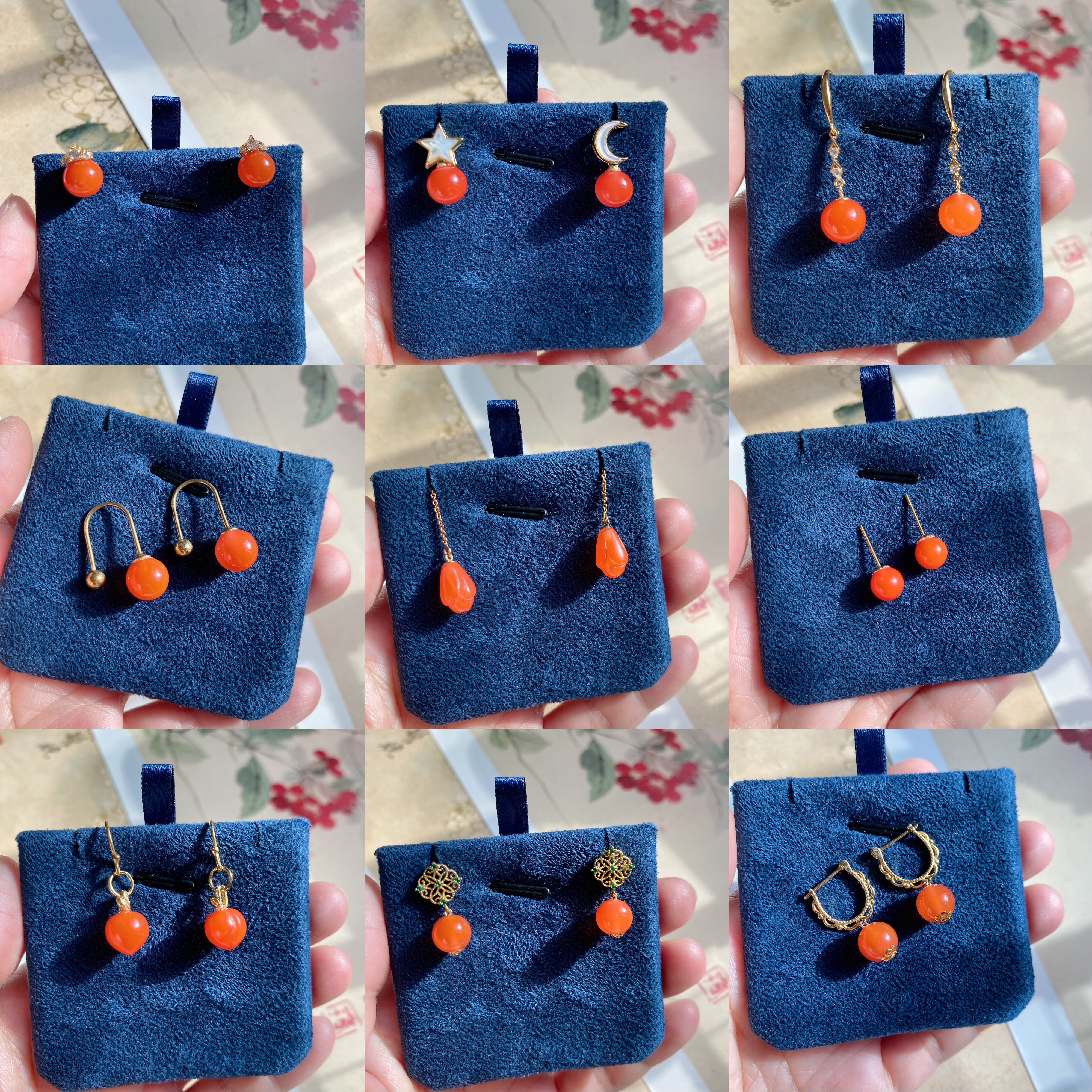 天然南红耳环耳坠女款文艺轻奢复古小清新配饰