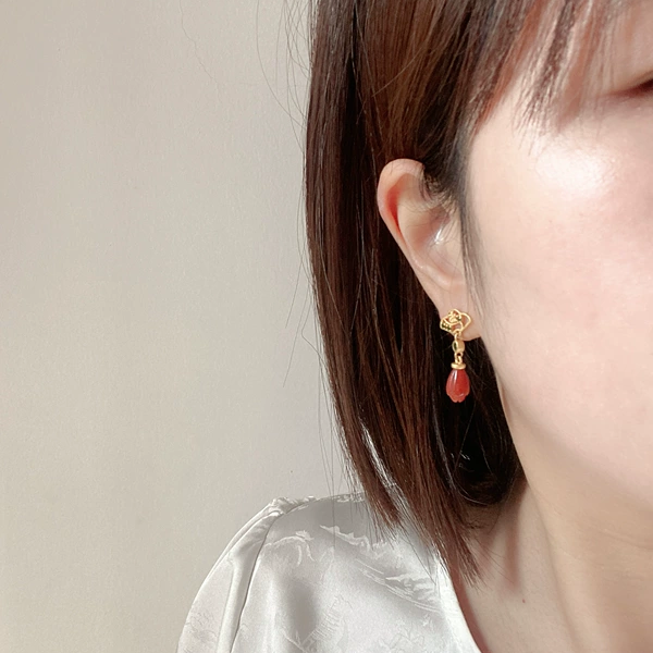 国风南红耳环耳坠女款文艺轻奢复古小清新配饰