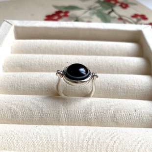 天然羊眼板珠戒指项坠2 用款 足银手工包镶 男士女士个性银戒指