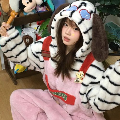 加厚！史努比连帽珊瑚绒睡裙