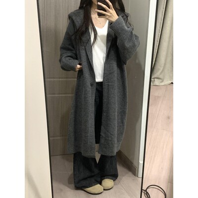 加厚！慵懒风灰色连帽长款毛衣