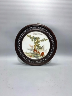 毕渊明作品鸡翅木镶瓷板画粉彩动物舔犊情深挂屏景德镇手绘陶瓷画