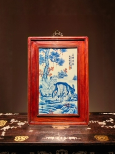 饰画 王步作品红木镶瓷板画青花花鸟三阳开泰挂屏富贵吉祥陶瓷装