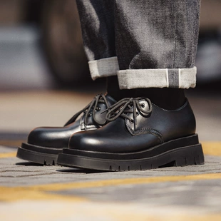 男春季 英伦休闲VIBE真皮鞋 马登德比鞋 低帮马丁靴厚底黑色工装 鞋