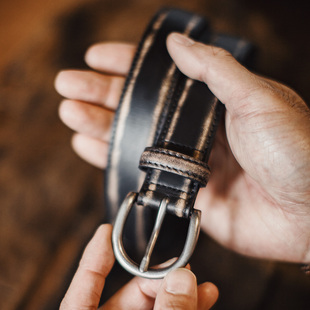 马登工装美式复古头层植鞣牛皮带腰带单针真皮扣头硬汉裤腰带男款