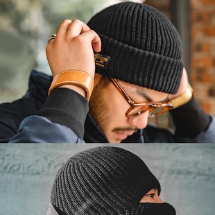 马登巴拉克拉法帽黑色保暖头套防风面罩针织毛线冷帽子男冬季