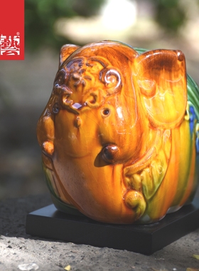 三彩艺原创《象耶》陶瓷摆件玄关客厅书房办公室商务洛阳特色礼物