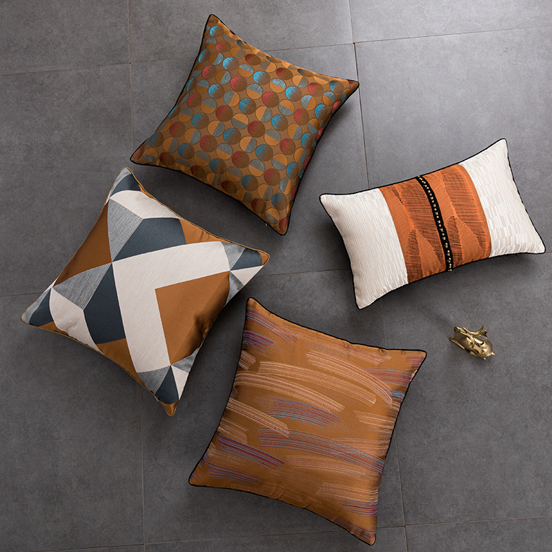 22新款轻奢焦糖色样板房抱w枕家用客厅沙发腰靠垫酒店民宿床头飘