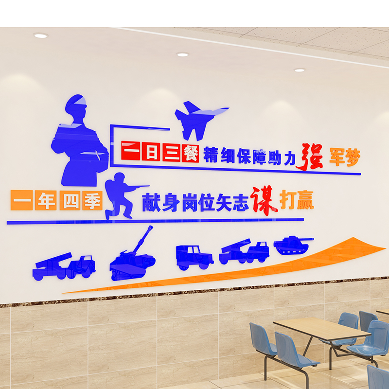 军队军人部队炊事班食堂餐厅文化墙布置助力强军梦亚克力立体墙贴