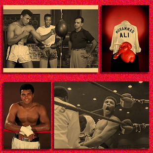 阿里拳王拳击馆格斗复古海报奶茶店咖啡厅武馆装饰画壁画画芯贴纸