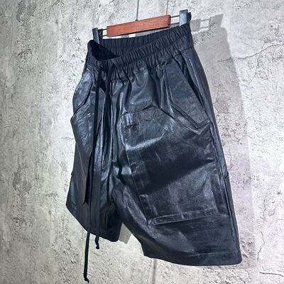手工蜡裤涂层短裤暗黑短裤
