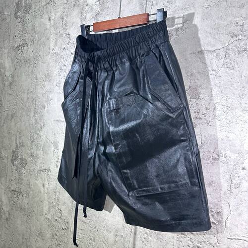 手工蜡裤涂层短裤暗黑短裤