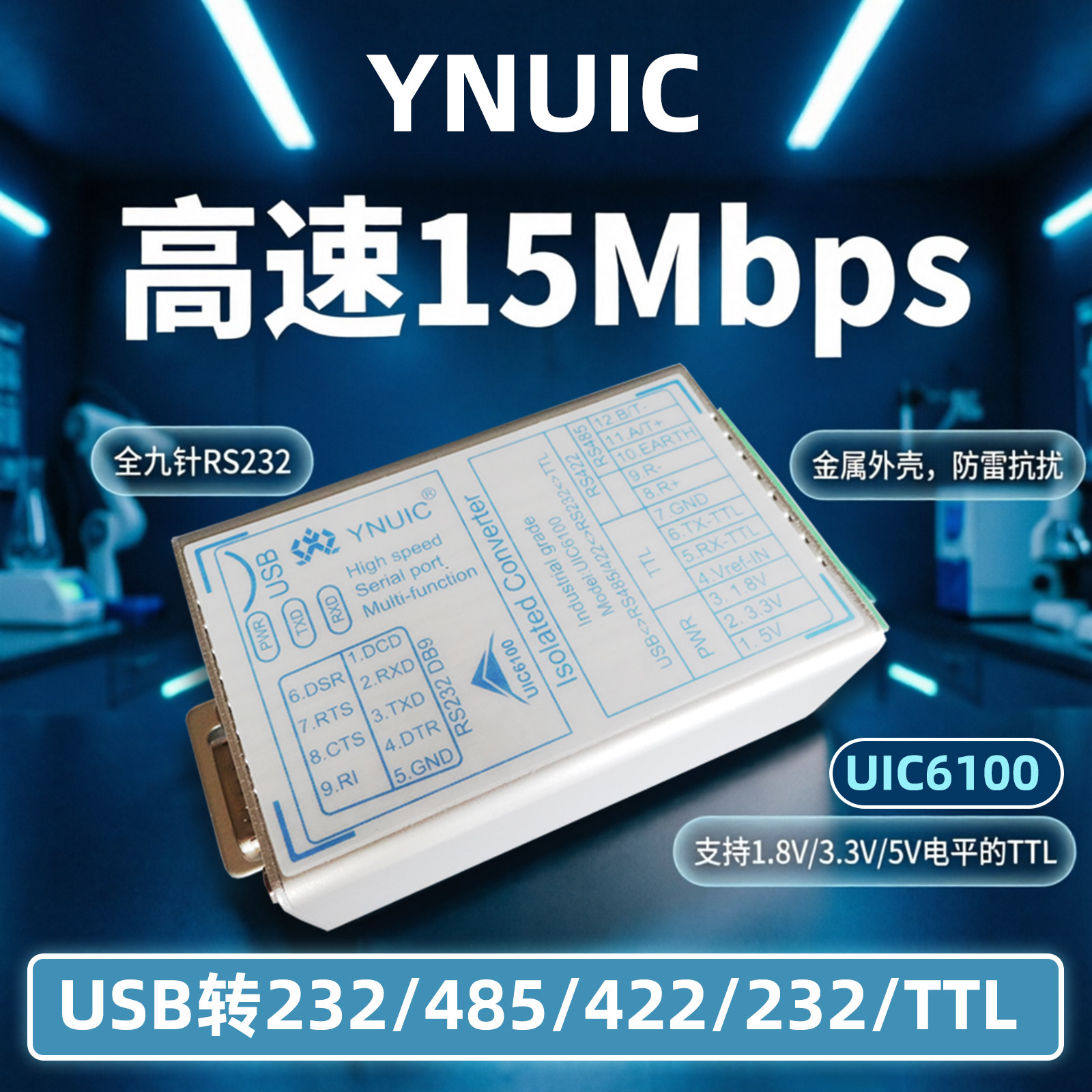 超高速隔离usb转RS485 422 232 TTL波特率15Mbps工业级串口转换器图片