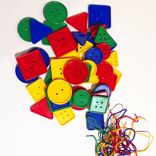 图形纽扣穿线游戏 幼儿园计算区域几何图形学具数数叠高益智玩具