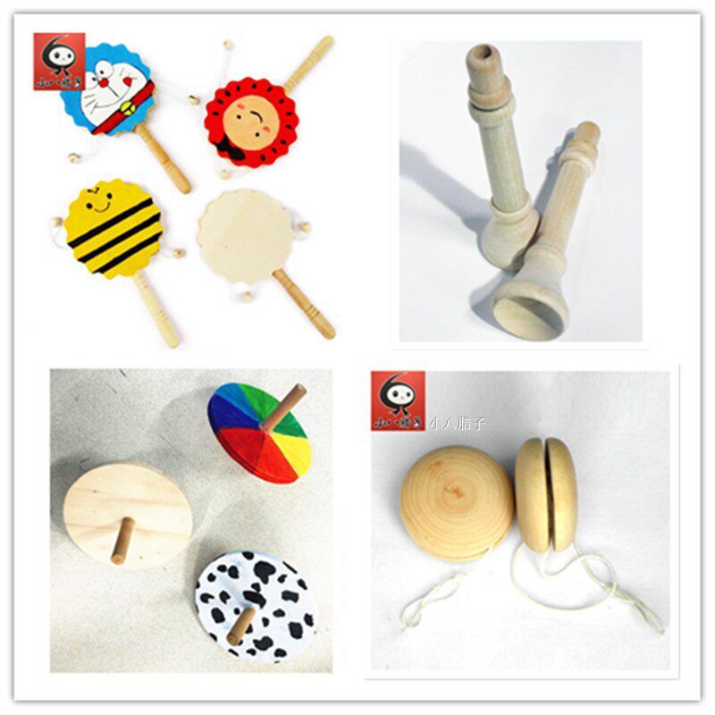 创意diy空白溜溜球木陀螺喇叭拨浪鼓白模非遗民间游戏手工制作玩