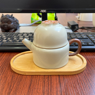 米黄汝窑一壶一杯配盘办公室一人饮休闲小套装家用办公室单人茶具