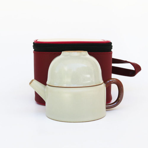 旅行茶具米黄汝窑一壶一杯
