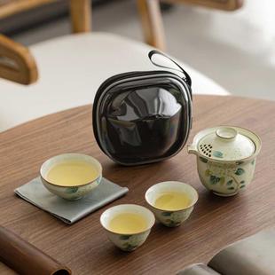 一壶三杯旅行功夫茶具套装 汝窑茶壶便携式 公道杯汝瓷开片轻奢高档