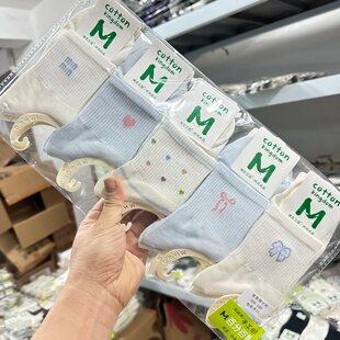 绵花王国韩系女春夏网中筒透气中棉袜子卡通条纹薄棉款 中筒袜袜子