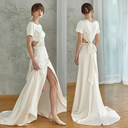 设计师原创新款真丝缎优雅修身晚