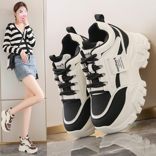 皮面显脚小高级感旅游爆款 小个子内增高运动鞋 秋冬厚底老爹鞋 女鞋