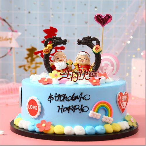 生日蛋糕烘焙插件树脂寿公寿婆寿星装饰品摆件 寿星公车载汽车用