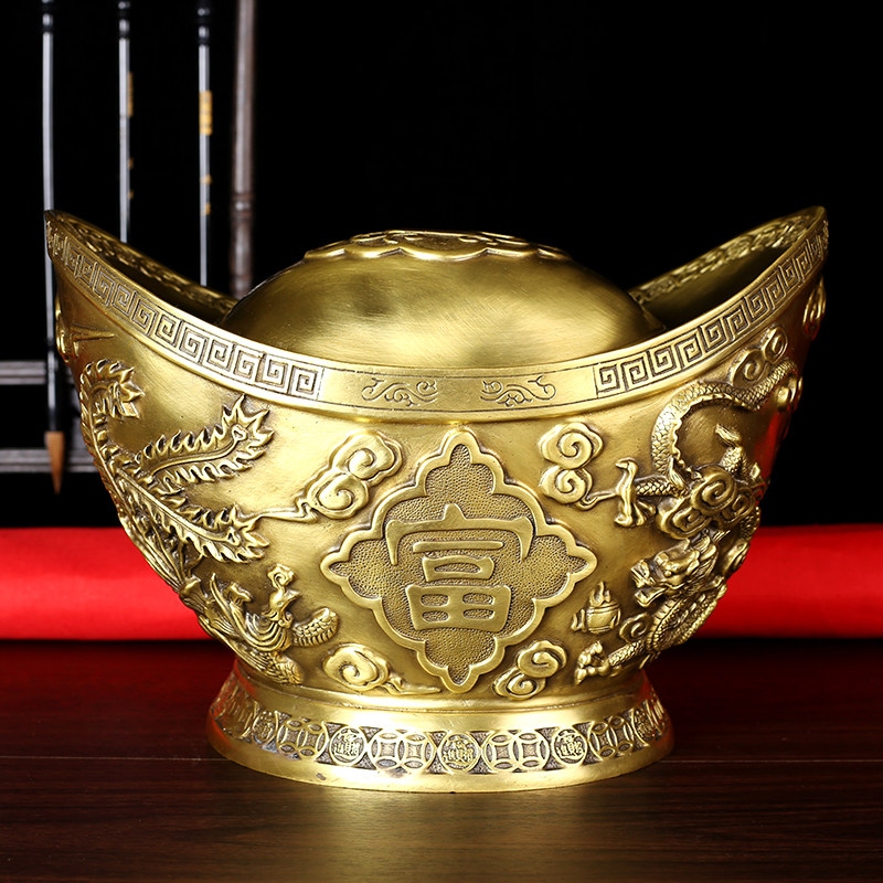 纯铜元宝摆件大号黄金万两金元宝招财进宝龙凤元宝聚宝盆风水装饰