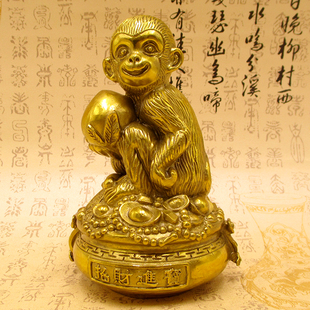铜猴子摆件聚宝盆十二生肖猴铜猴送福工艺礼品家居玄关办公室装饰