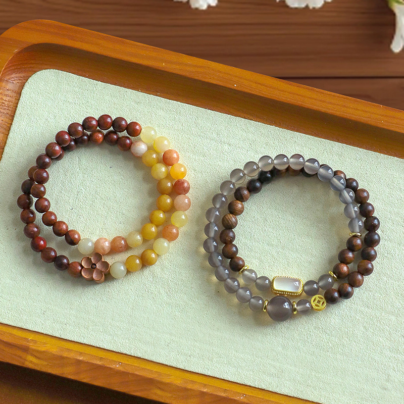 酸树木黑花梨双圈手串金丝玉木质转运珠手链佛珠念珠桃木玛瑙饰品