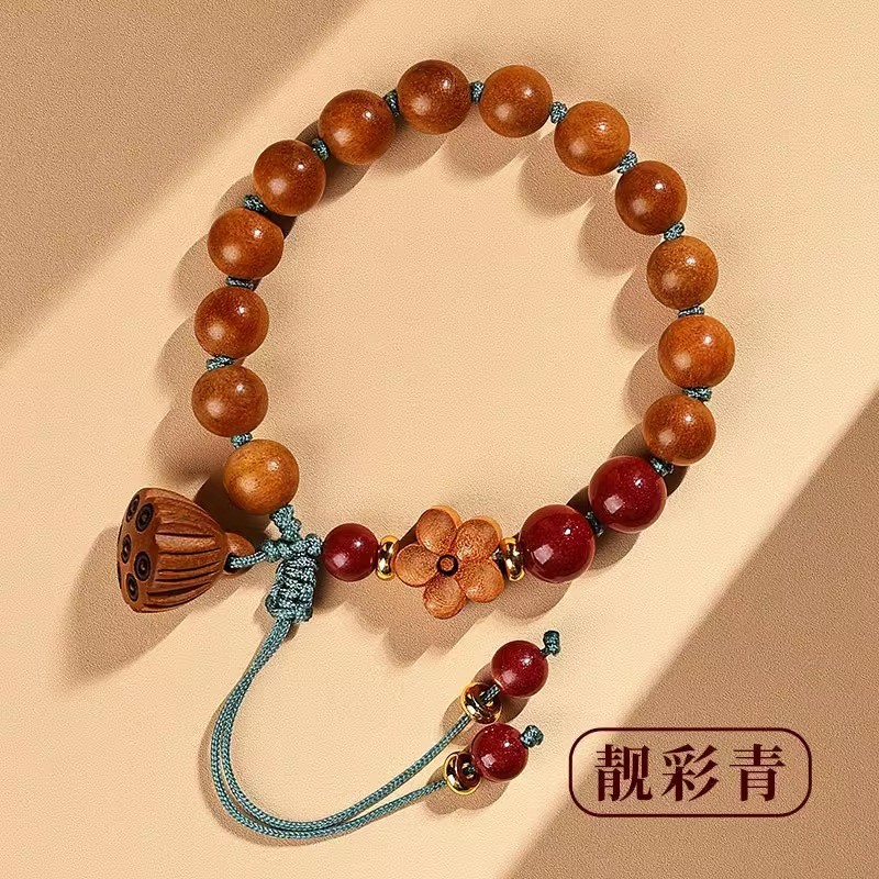 天然莲蓬吊坠桃木手串桃花女款高级感男佛珠配饰上岸朱砂手链礼物